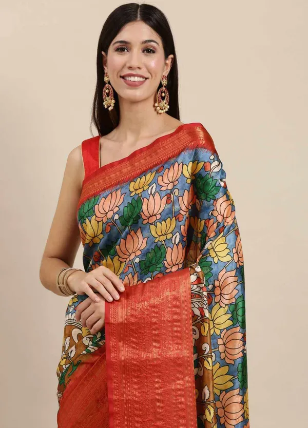 Green_&_Greyprinted_Bollywood_Art_Silk_Saree
