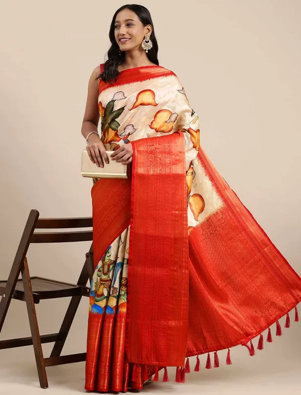Grey_&_Red_Ethnic_Print_Zari_Silk_Blend_Saree_Unstiched_Blouse