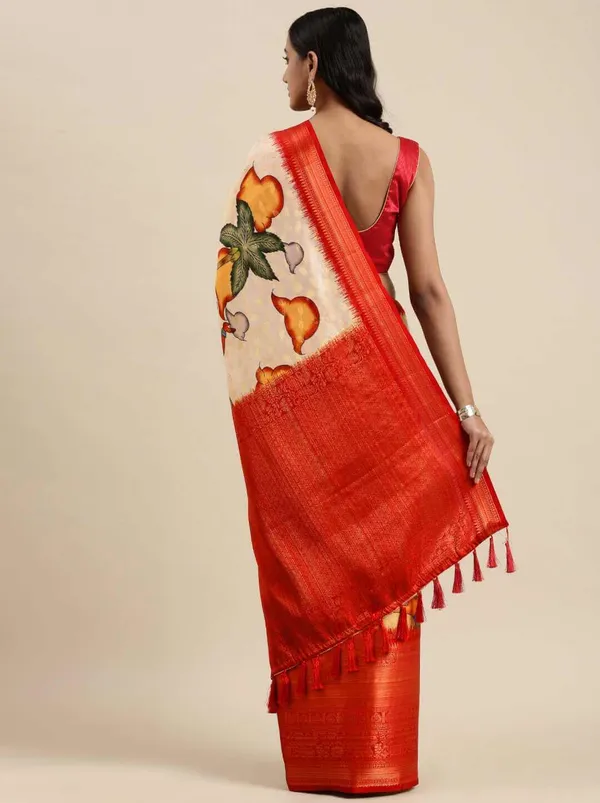 Grey_&_Red_Ethnic_Print_Zari_Silk_Blend_Saree_Unstiched_Blouse