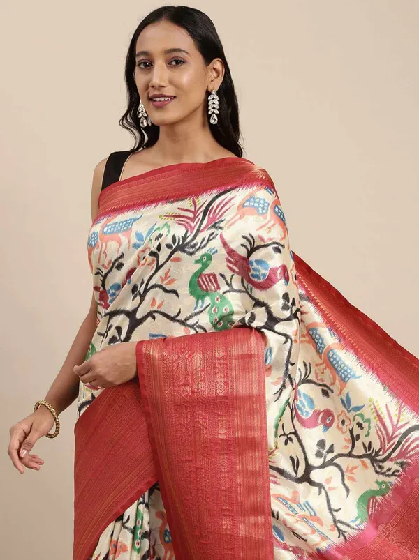 Multicolortraditional_Printed_Tassels_Saree_Unstiched_Blouse