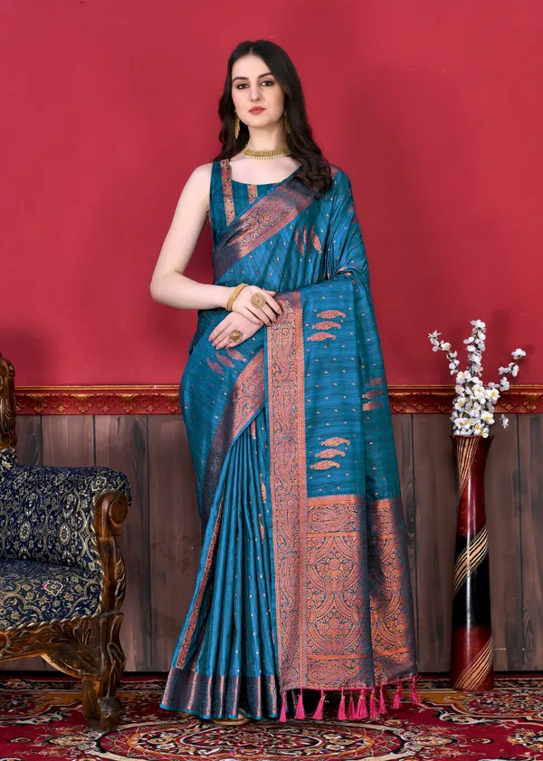 Blue_Katan_Silk_With_Beautiful_Copper_Zari_Weaving_Pallu_With_Zari_Weaving_Border_Saree