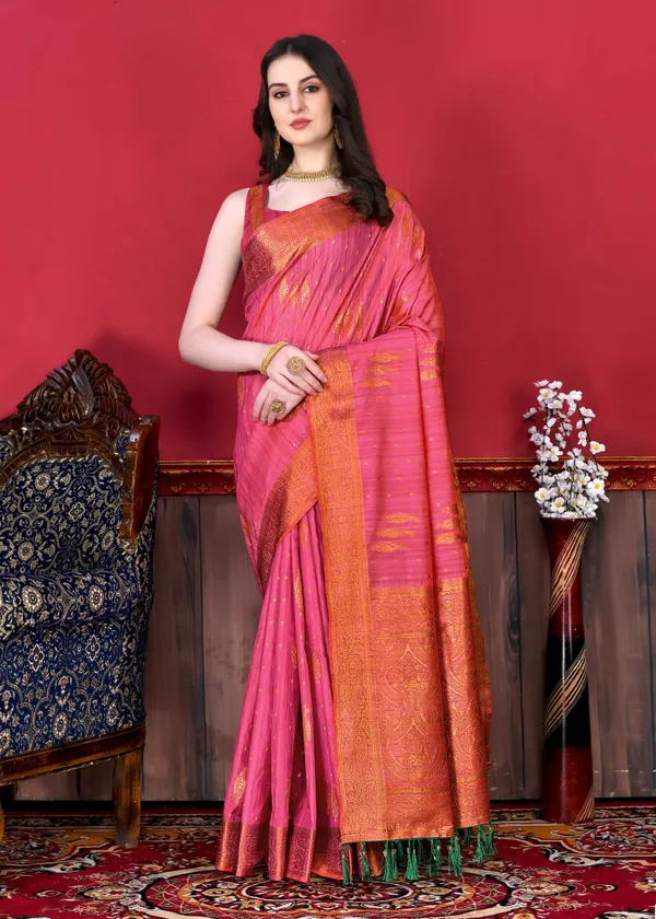 Rani_Pink_Katan_Silk_With_Beautiful_Copper_Zari_Weaving_Pallu_With_Zari_Weaving_Border_Saree