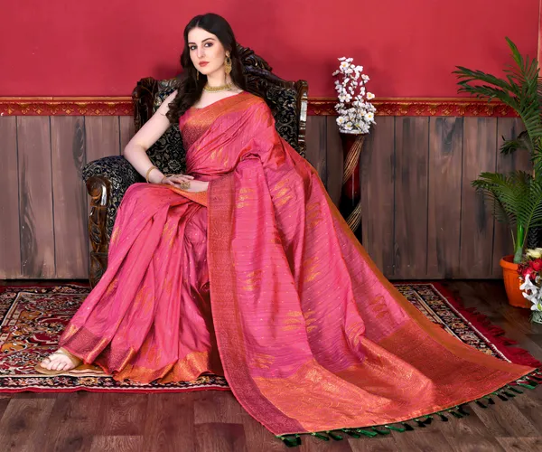 Rani_Pink_Katan_Silk_With_Beautiful_Copper_Zari_Weaving_Pallu_With_Zari_Weaving_Border_Saree