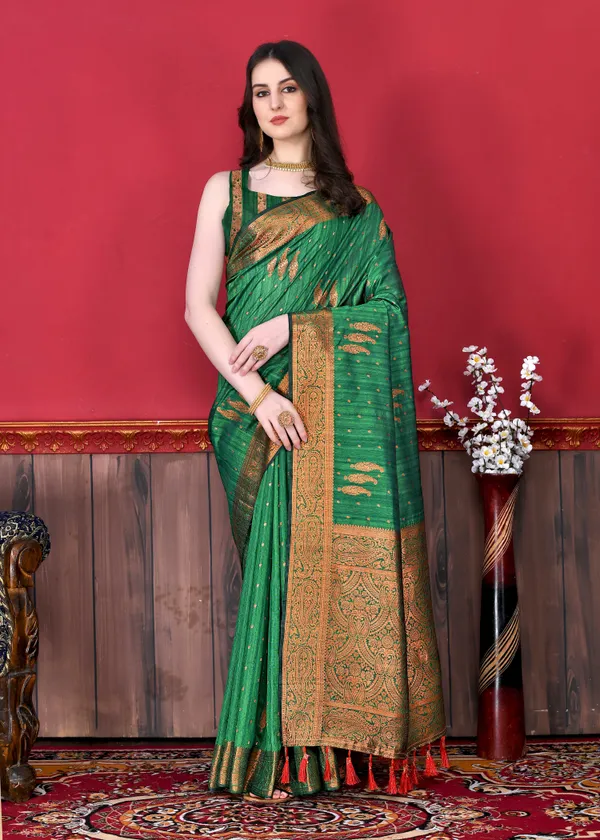 Green_Katan_Silk_With_Beautiful_Copper_Zari_Weaving_Pallu_With_Zari_Weaving_Border_Saree