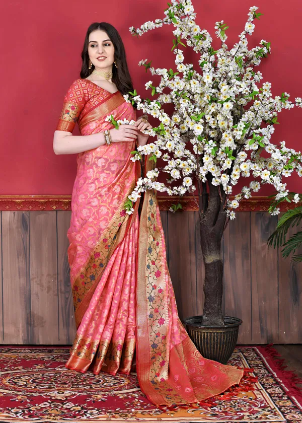 Pink_Cotton_Silk_With_Beautiful_Zari_&_Meenakari_Weaving_Pallu_With_Zari_Weaving_Border_Saree