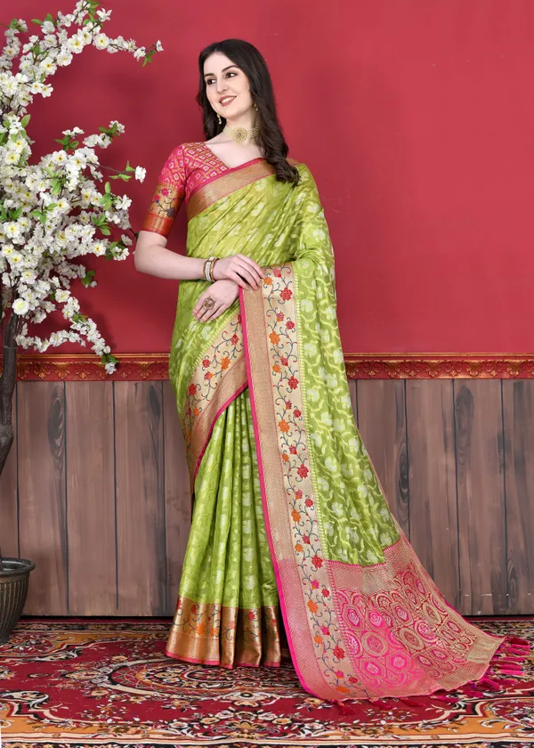 Pista_Green_Cotton_Silk_With_Beautiful_Zari_&_Meenakari_Weaving_Pallu_With_Zari_Weaving_Border_Saree