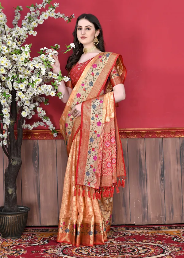 Orange_Cotton_Silk_With_Beautiful_Zari_&_Meenakari_Weaving_Pallu_With_Zari_Weaving_Border_Saree