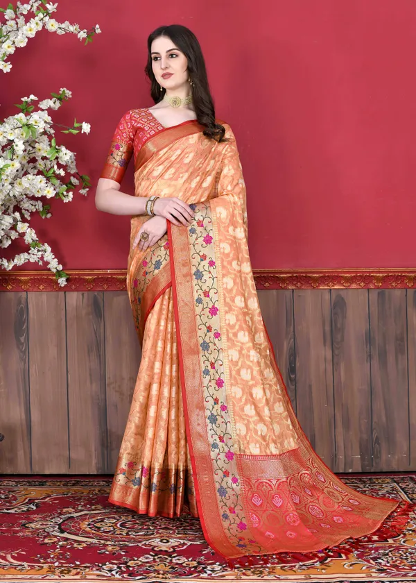Orange_Cotton_Silk_With_Beautiful_Zari_&_Meenakari_Weaving_Pallu_With_Zari_Weaving_Border_Saree