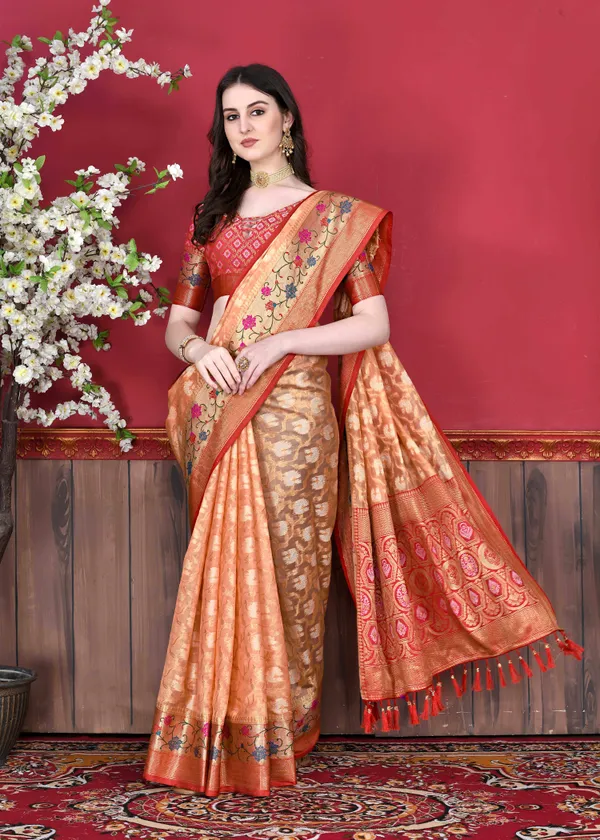 Orange_Cotton_Silk_With_Beautiful_Zari_&_Meenakari_Weaving_Pallu_With_Zari_Weaving_Border_Saree