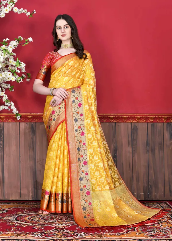 Yellow_Cotton_Silk_With_Beautiful_Zari_&_Meenakari_Weaving_Pallu_With_Zari_Weaving_Border_Saree