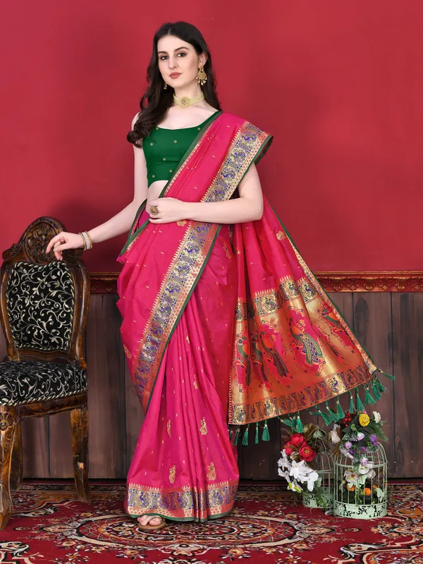 Rani_Pink_Art_Silk_With_Beautiful_Zari_&_Meenakari_Weaving_Pallu_With_Zari_Weaving_Border_Saree