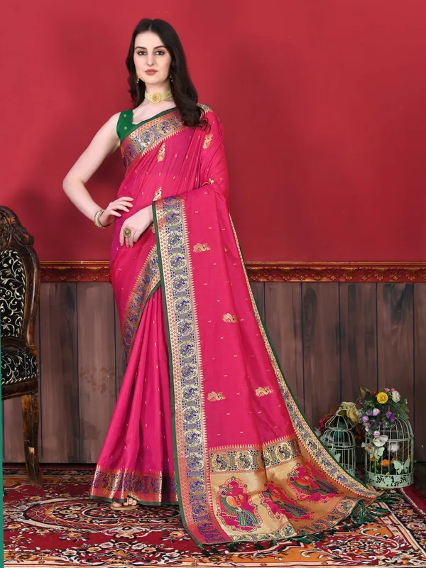 Rani_Pink_Art_Silk_With_Beautiful_Zari_&_Meenakari_Weaving_Pallu_With_Zari_Weaving_Border_Saree