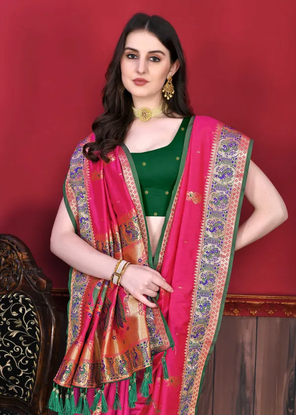 Rani_Pink_Art_Silk_With_Beautiful_Zari_&_Meenakari_Weaving_Pallu_With_Zari_Weaving_Border_Saree