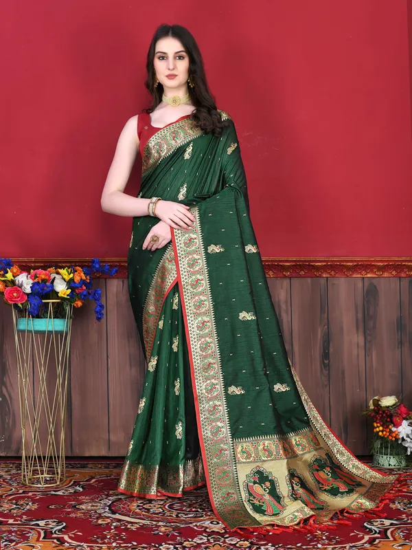 Green_Art_Silk_With_Beautiful_Zari_&_Meenakari_Weaving_Pallu_With_Zari_Weaving_Border_Saree