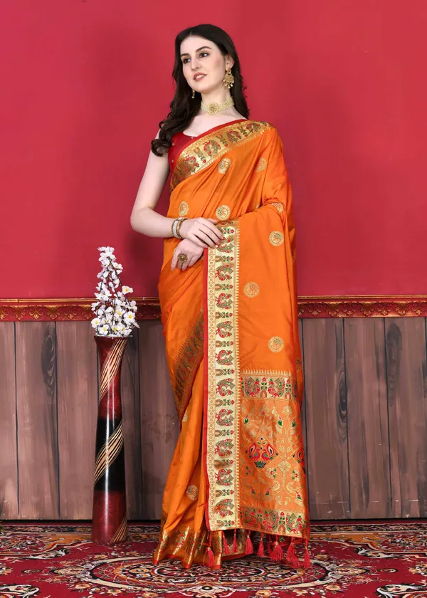 Orange_Art_Silk_With_Beautiful_Zari_&_Meenakari_Weaving_Pallu_With_Zari_Weaving_Border_Saree