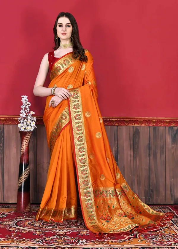Orange_Art_Silk_With_Beautiful_Zari_&_Meenakari_Weaving_Pallu_With_Zari_Weaving_Border_Saree