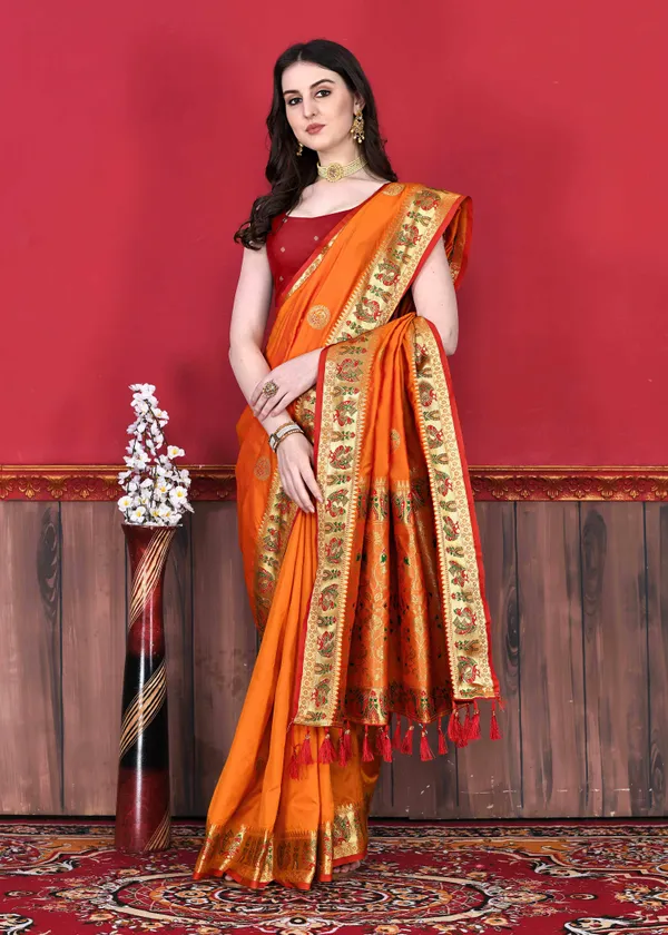 Orange_Art_Silk_With_Beautiful_Zari_&_Meenakari_Weaving_Pallu_With_Zari_Weaving_Border_Saree