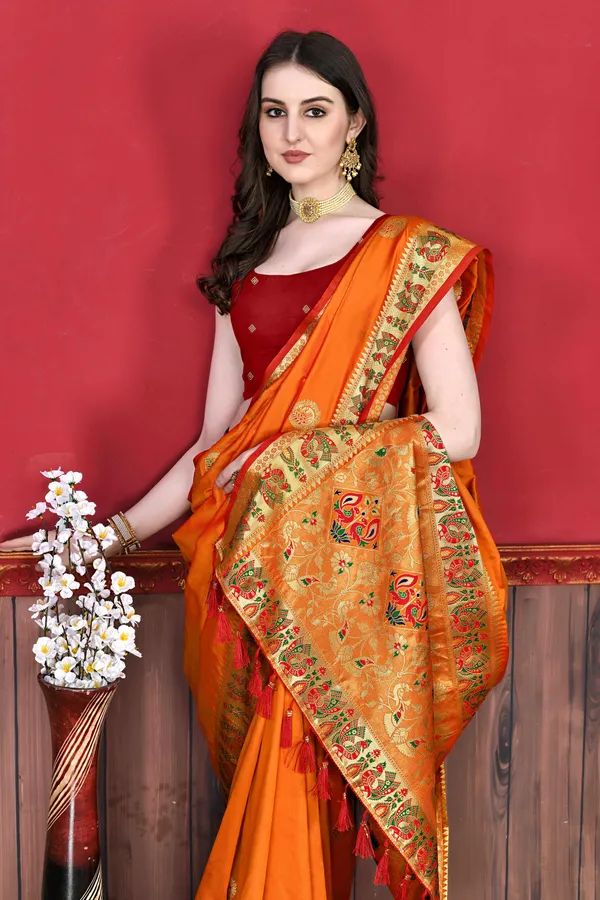 Orange_Art_Silk_With_Beautiful_Zari_&_Meenakari_Weaving_Pallu_With_Zari_Weaving_Border_Saree