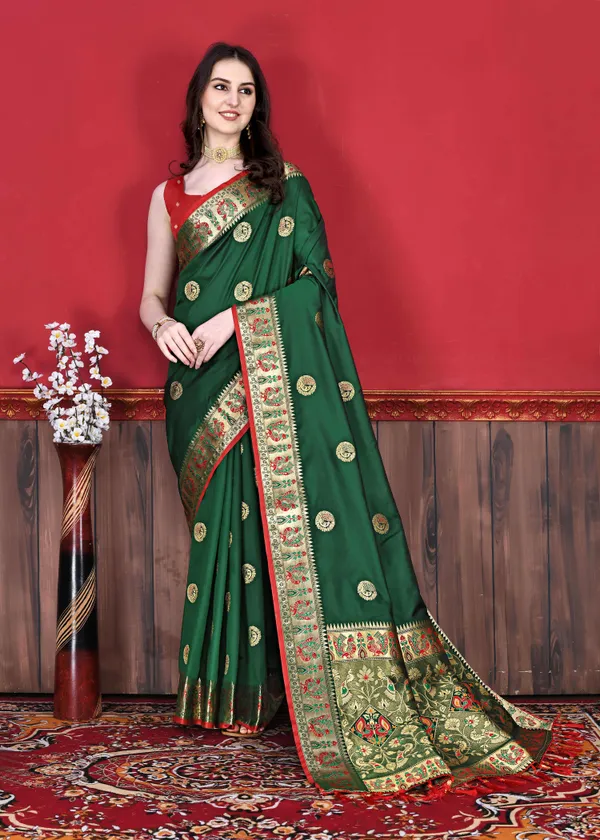 Green_Art_Silk_With_Beautiful_Zari_&_Meenakari_Weaving_Pallu_With_Zari_Weaving_Border_Saree