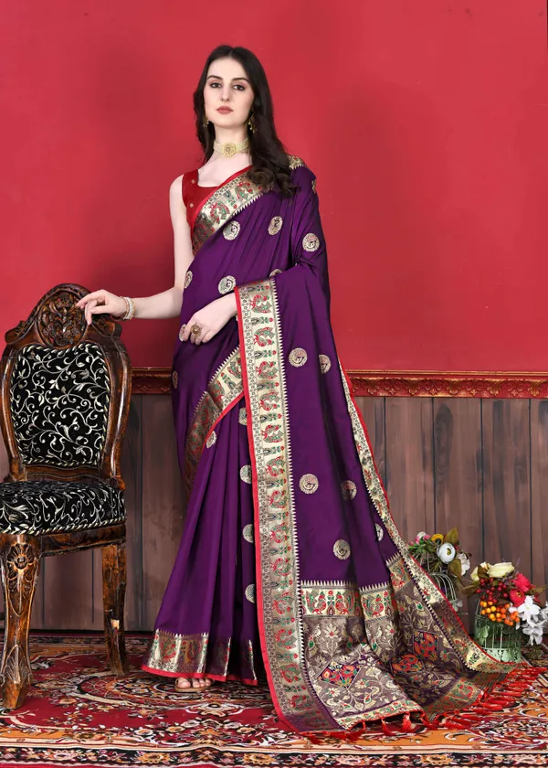 Dark_Purple_Weaved_Zari_Silk_Broad_Border_Saree