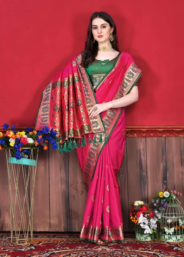 Rani_Pink_Art_Silk_With_Beautiful_Zari_&_Meenakari_Weaving_Pallu_With_Zari_Weaving_Border_Saree
