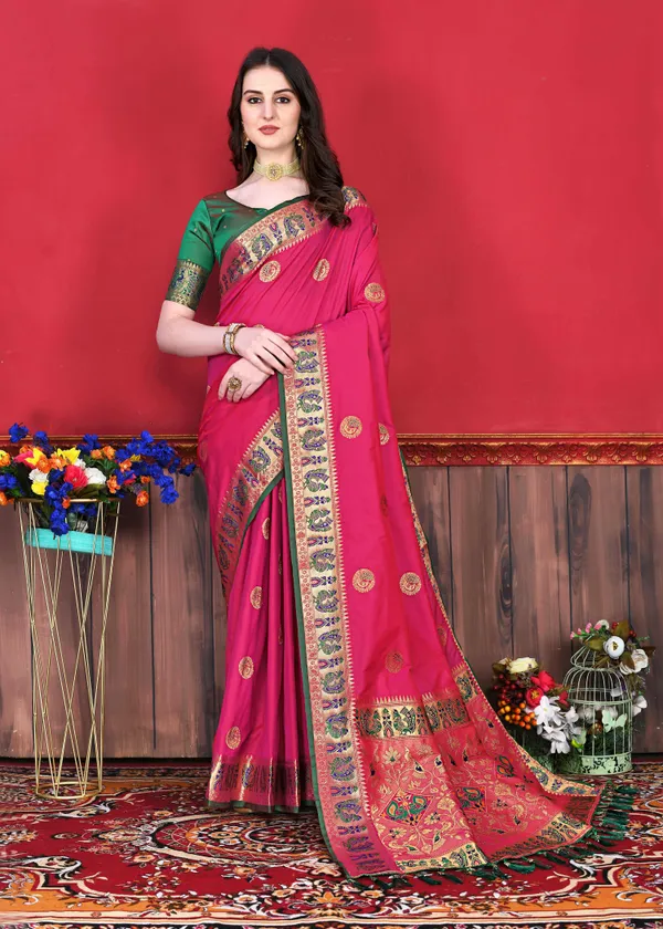 Rani_Pink_Art_Silk_With_Beautiful_Zari_&_Meenakari_Weaving_Pallu_With_Zari_Weaving_Border_Saree