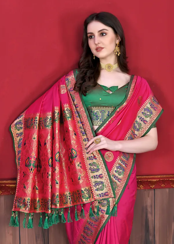 Rani_Pink_Art_Silk_With_Beautiful_Zari_&_Meenakari_Weaving_Pallu_With_Zari_Weaving_Border_Saree