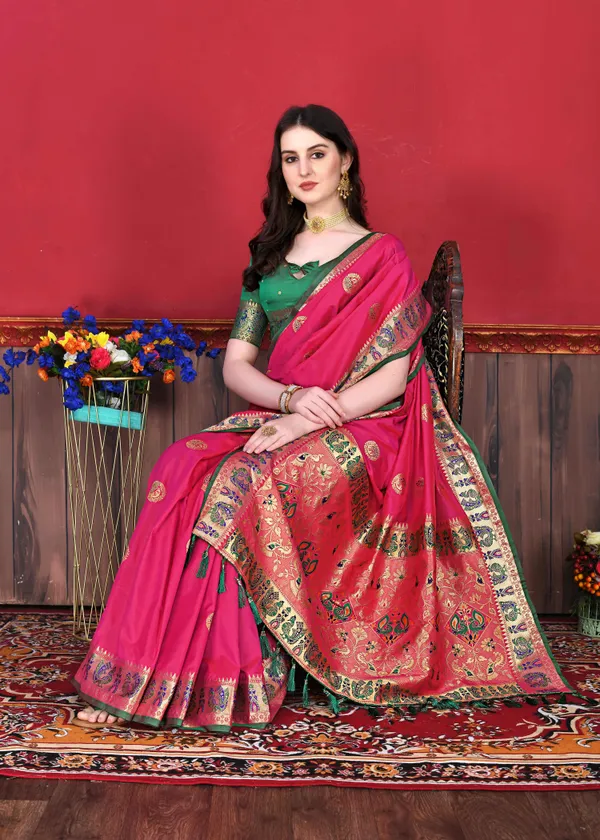 Rani_Pink_Art_Silk_With_Beautiful_Zari_&_Meenakari_Weaving_Pallu_With_Zari_Weaving_Border_Saree