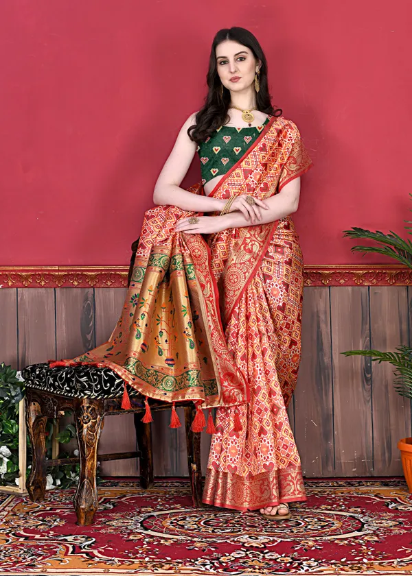 Red_Art_Silk_With_Beautiful_Zari_Weaving_Pallu_With_Patola_Print_All_Over_&_Zari_Weaving_Border_Saree