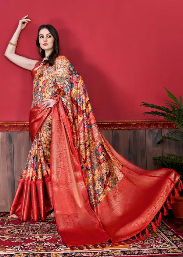 Multicolor_Soft_Banarasi_Silk_Kalamkari_Block_Print_Designe_Party_Wear_Saree