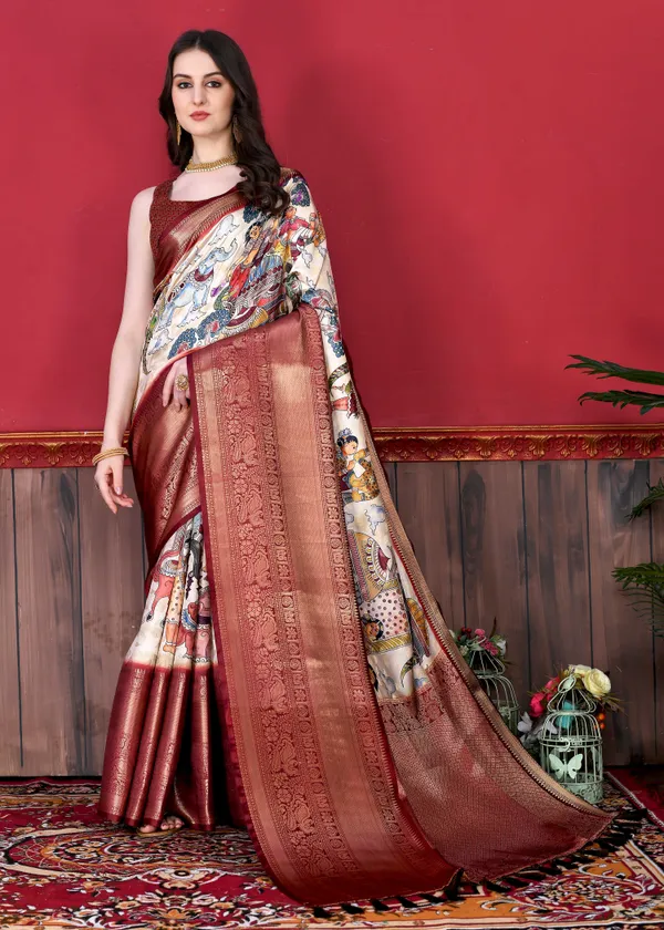 Multicolor_Soft_Banarasi_Silk_Kalamkari_Block_Print_Designe_Party_Wear_Saree