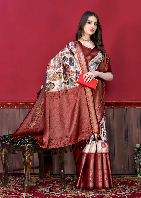 Multicolor_Soft_Banarasi_Silk_Kalamkari_Block_Print_Designe_Party_Wear_Saree