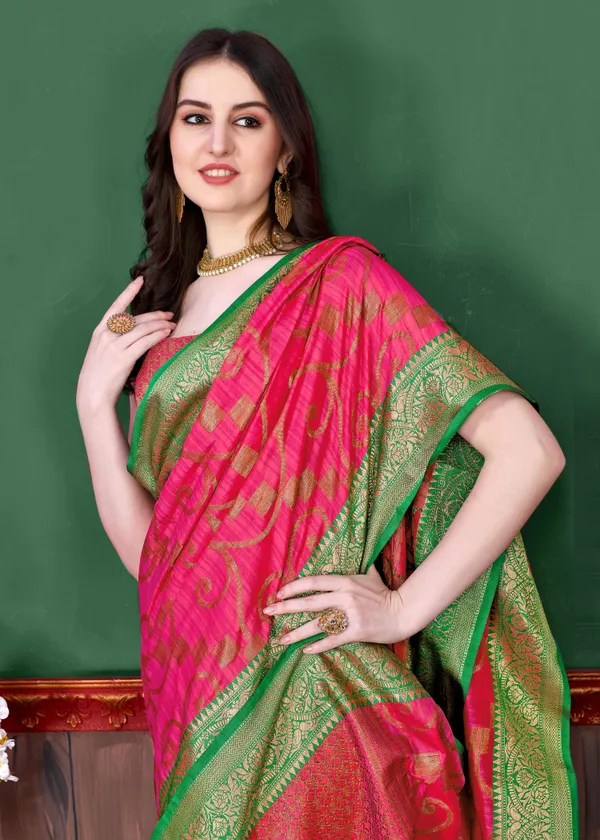 Pink_Soft_Silk_For_Beautiful_Fully_Weaving_Saree_Unstiched_Blouse