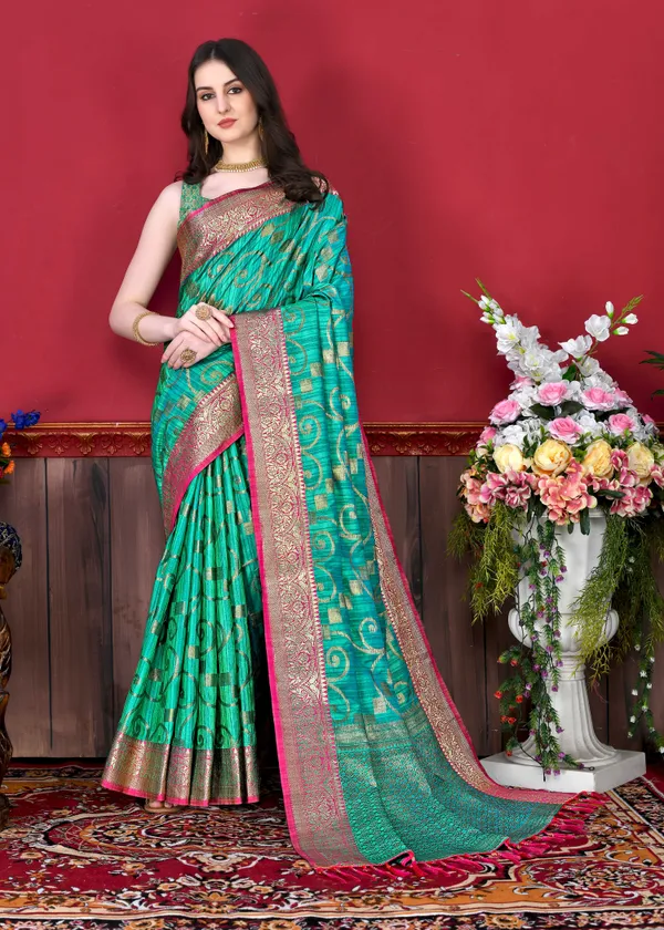 Green_Soft_Silk_Beautiful_Fully_Weaving_Saree_Unstiched_Blouse