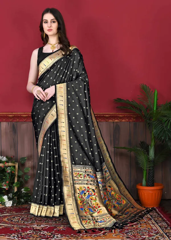 Black_Soft_Silk_Beautiful_Fully_Weaving_Saree_Unstiched_Blouse