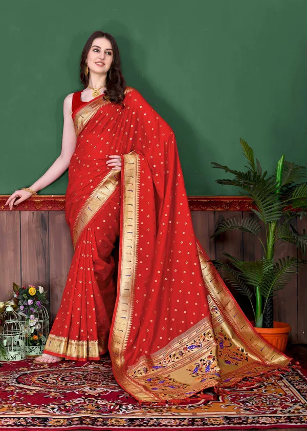Red_Soft_Silk_Beautiful_Fully_Weaving_Saree_Unstiched_Blouse