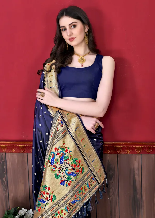 Navy_Blue_Silk_Beautiful_Paithani_Weaving_Pallu_Saree_&_Unstiched_Blouse