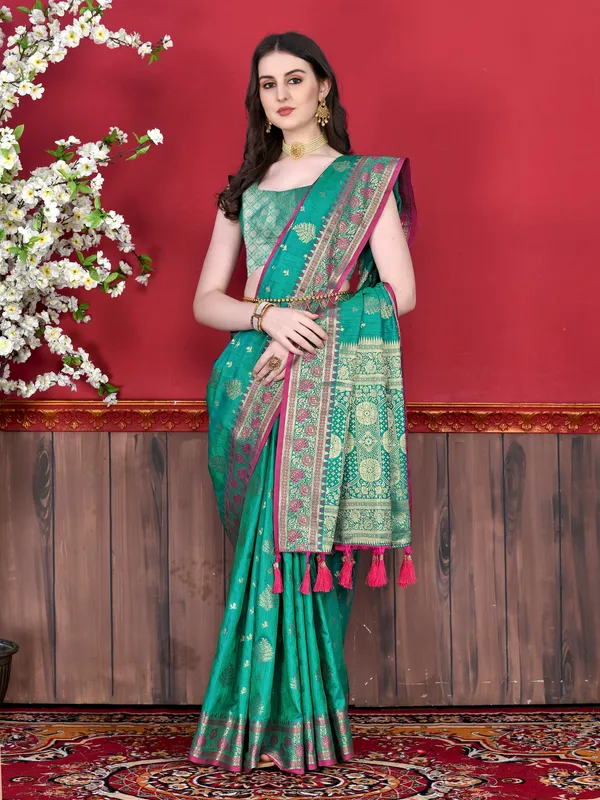Rama_(Peacoke_Blue)_Soft_Katan_Silk_With_Beautiful_Zari_Weaving_Pallu_With_Zari_Weaving_Border_Saree