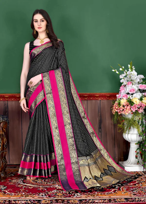 Black_Soft_Silk_Daman_Style_For_Beautiful_Women_With_Zari_Weaving_Pallu_Saree