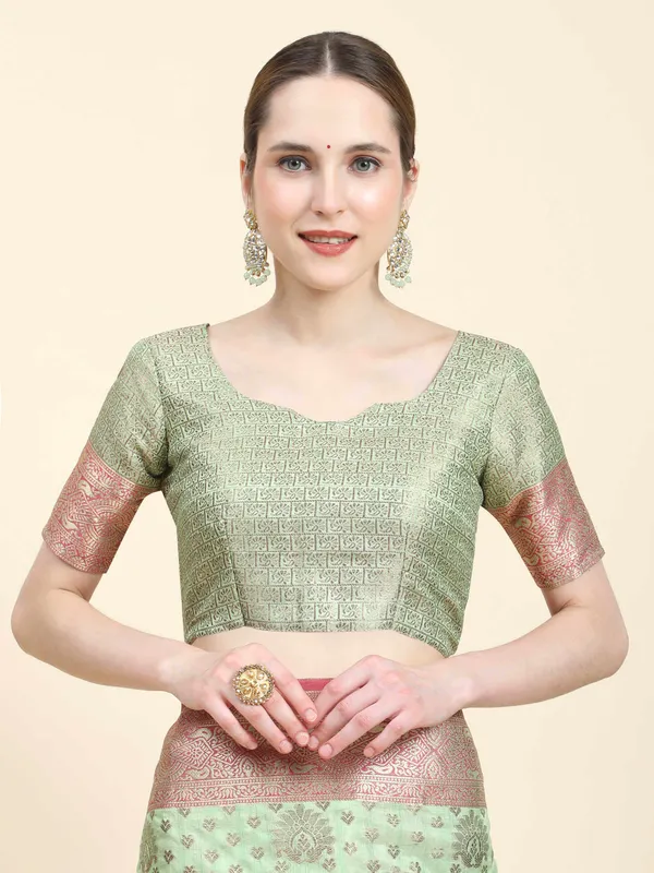 Pista_Katan_Silk_With_Zari_Weaving_Rich_Pallu_And_Contrast_Weaving_Small_Border_Saree