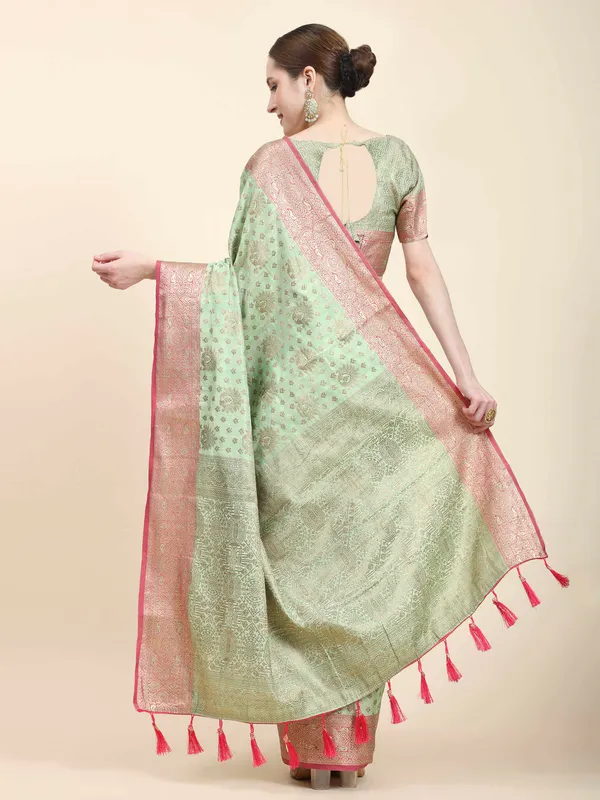 Pista_Katan_Silk_With_Zari_Weaving_Rich_Pallu_And_Contrast_Weaving_Small_Border_Saree