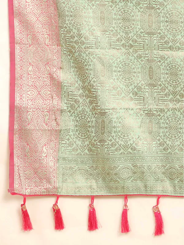 Pista_Katan_Silk_With_Zari_Weaving_Rich_Pallu_And_Contrast_Weaving_Small_Border_Saree