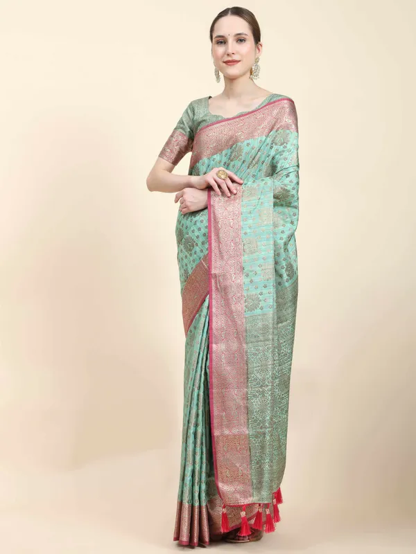 Sky_Blue_Katan_Silk_With_Zari_Weaving_Rich_Pallu_And_Contrast_Weaving_Small_Border_Saree