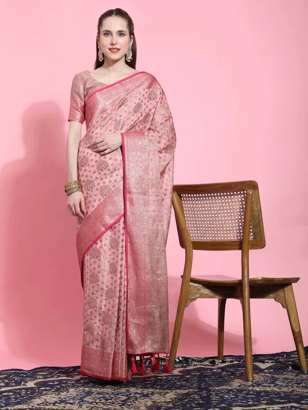 Pink_Katan_Silk_With_Zari_Weaving_Rich_Pallu_And_Contrast_Weaving_Small_Border_Saree