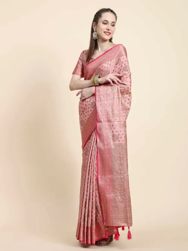 Pink_Katan_Silk_With_Zari_Weaving_Rich_Pallu_And_Contrast_Weaving_Small_Border_Saree