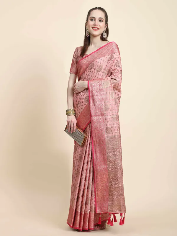 Pink_Katan_Silk_With_Zari_Weaving_Rich_Pallu_And_Contrast_Weaving_Small_Border_Saree