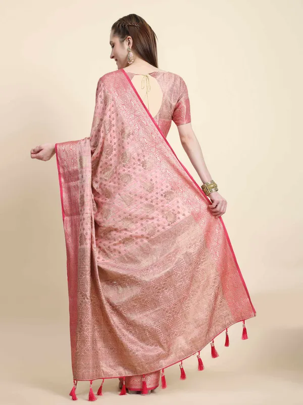 Pink_Katan_Silk_With_Zari_Weaving_Rich_Pallu_And_Contrast_Weaving_Small_Border_Saree