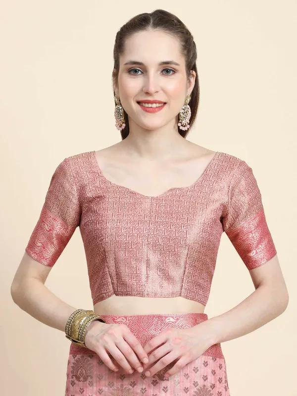 Pink_Katan_Silk_With_Zari_Weaving_Rich_Pallu_And_Contrast_Weaving_Small_Border_Saree