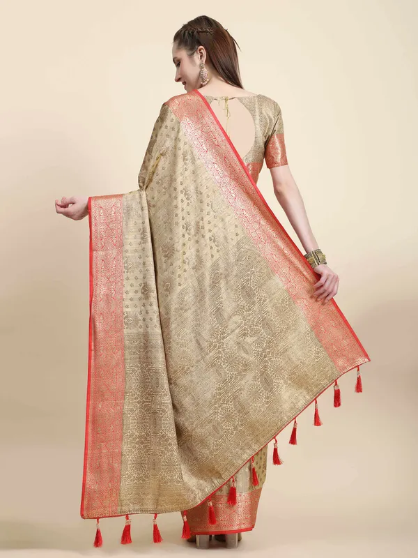 Beige_Katan_Silk_With_Zari_Weaving_Rich_Pallu_And_Contrast_Weaving_Small_Border_Saree