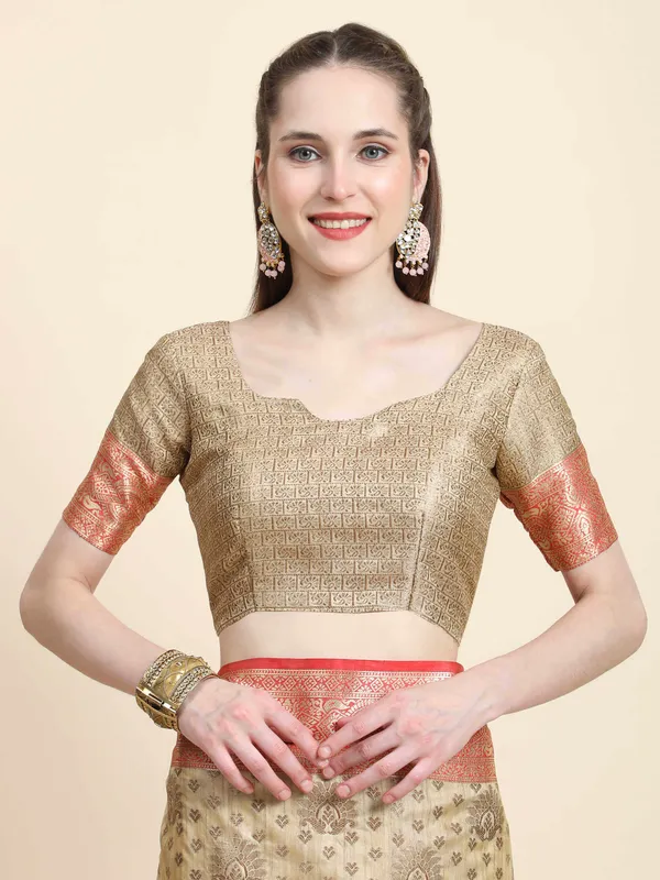 Beige_Katan_Silk_With_Zari_Weaving_Rich_Pallu_And_Contrast_Weaving_Small_Border_Saree